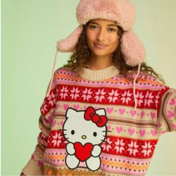 Fair Isle F21 Christmas Sweater FOREVER 21 *NWT* Hello Kitty Heart